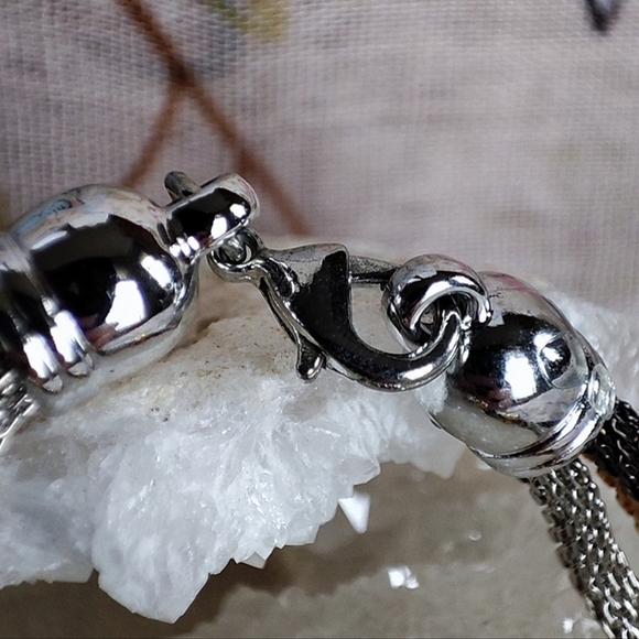 Multi Tri Colored Metal Mesh Tube Rhinestone Bracelet Gold Silver Tone Gunmetal - Picture 5 of 7